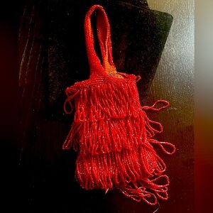 Vintage Red Beaded Flapper Bag